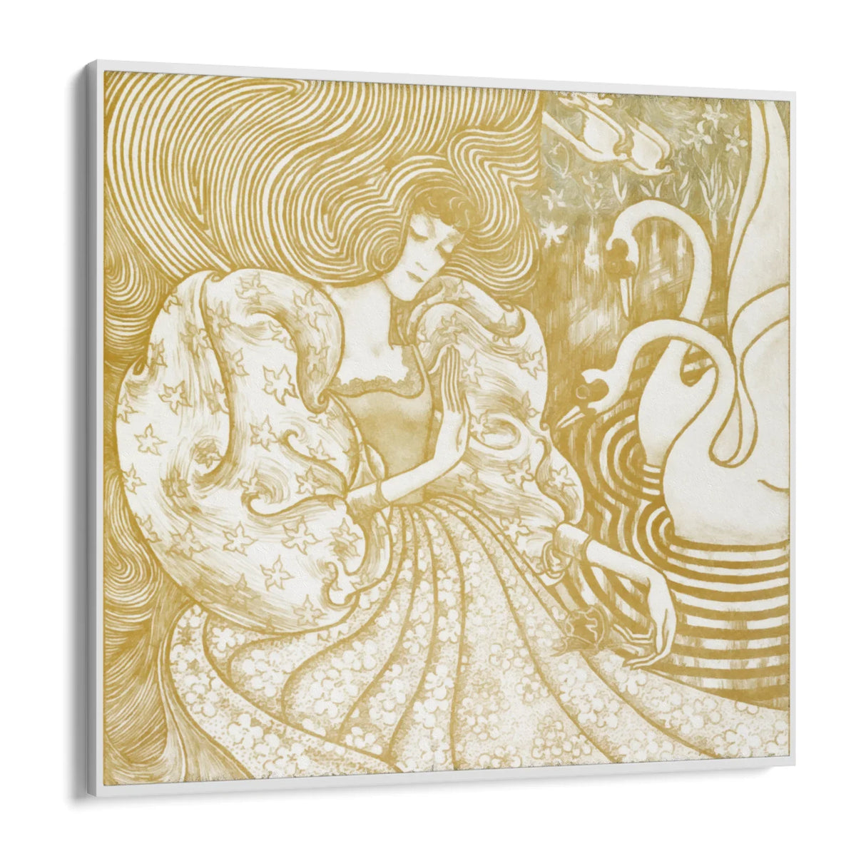 Quadro Stampa su Tela Donna con una farfalla in uno stagno con due cigni, Jan Toorop (1894) - CupidoDesign
