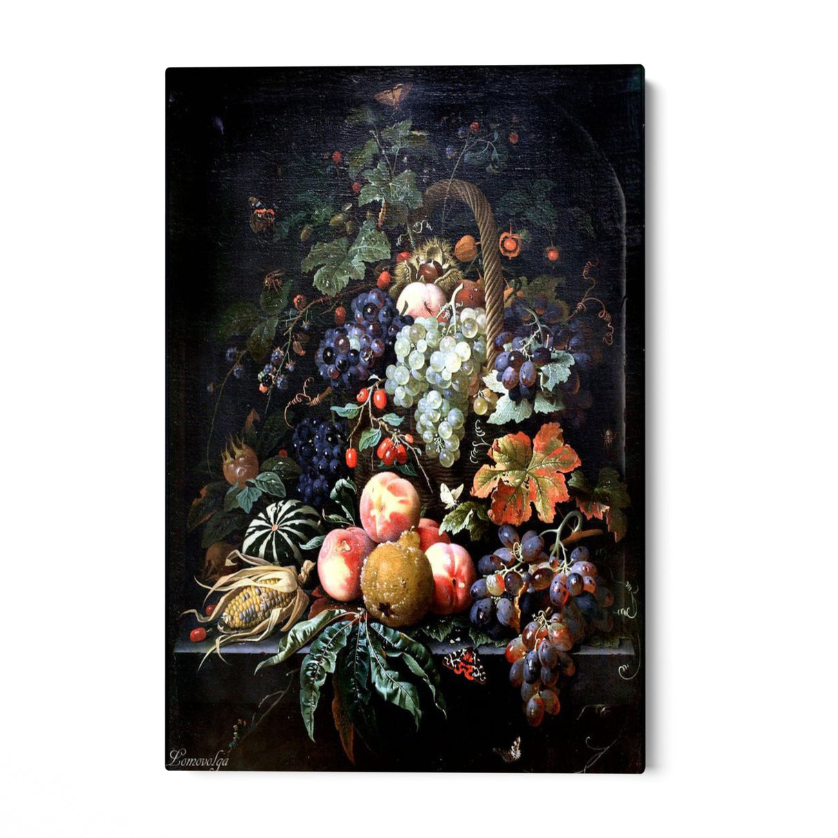 Quadro Stampa su Tela Farfalle con Frutta, Abraham Mignon - CupidoDesign