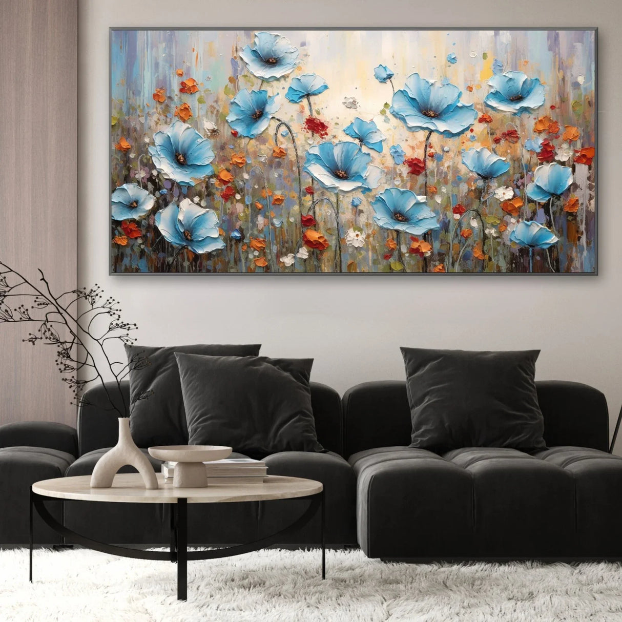 Quadro Stampa su Tela Campo dei papaveri azzurri - CupidoDesign