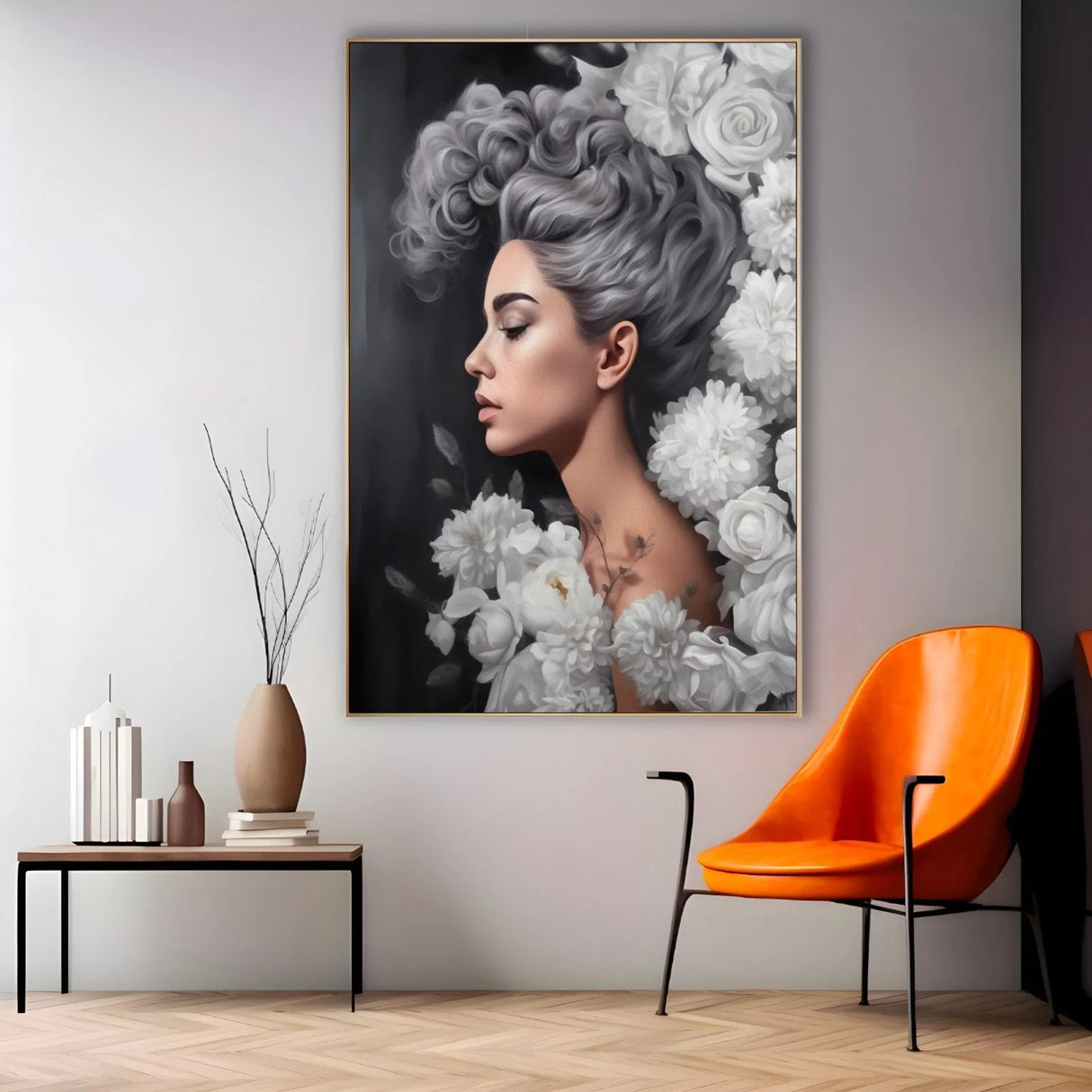Quadro Stampa su Tela Grigio Floreale - CupidoDesign