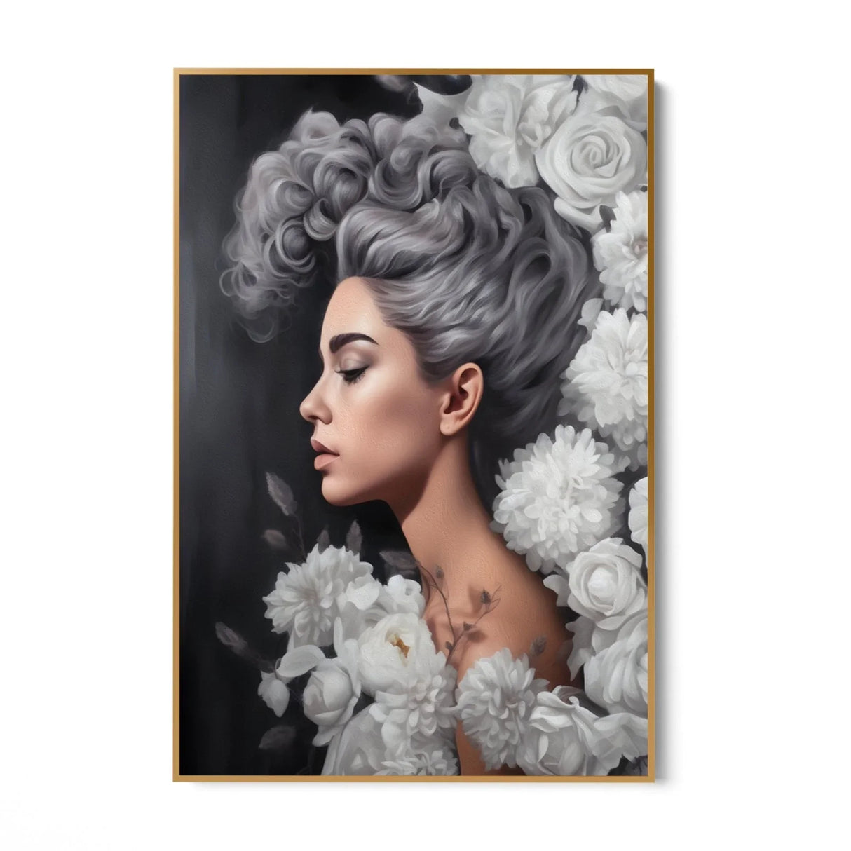 Quadro Stampa su Tela Grigio Floreale - CupidoDesign