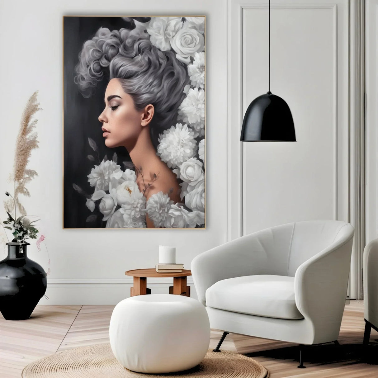 Quadro Stampa su Tela Grigio Floreale - CupidoDesign