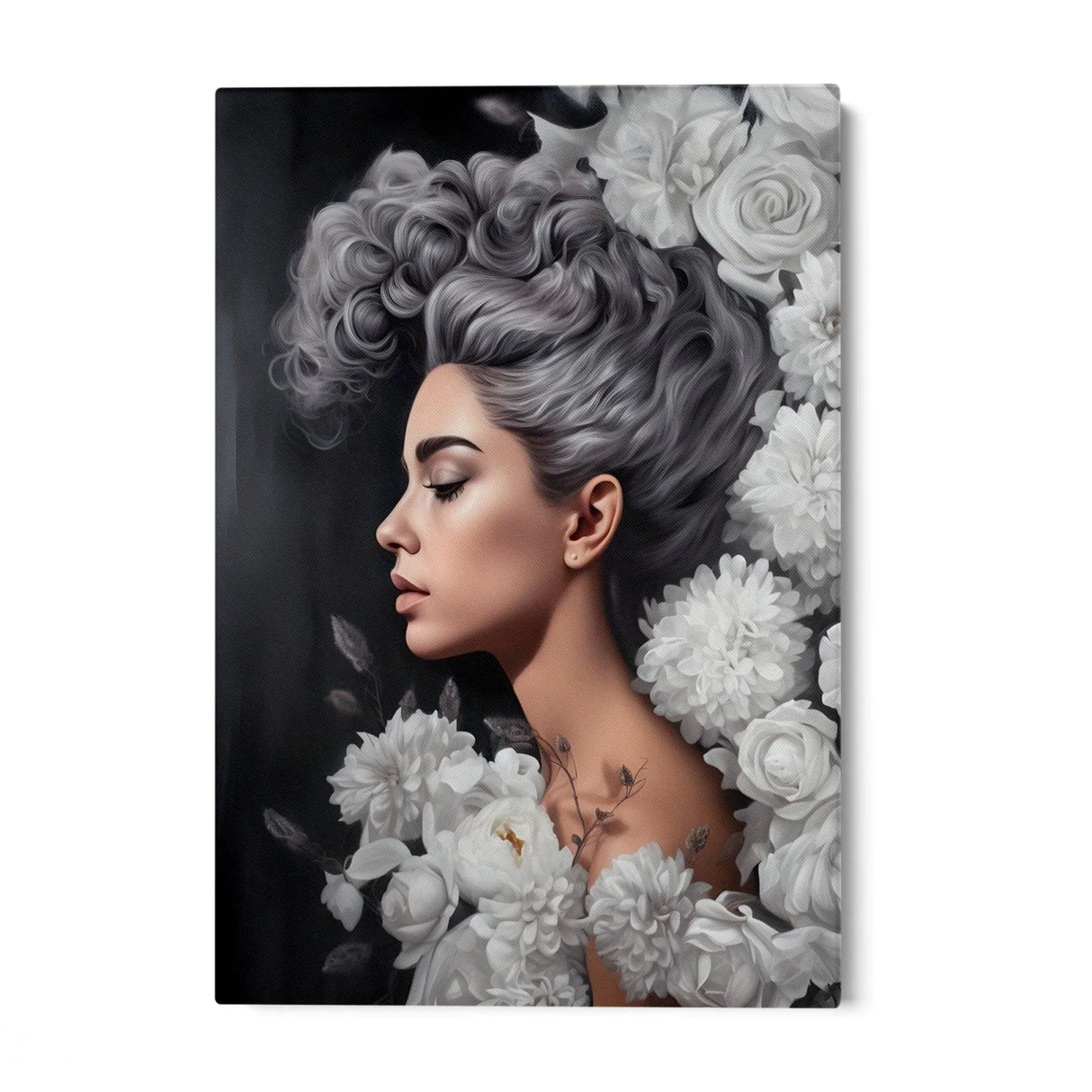 Quadro Stampa su Tela Grigio Floreale - CupidoDesign