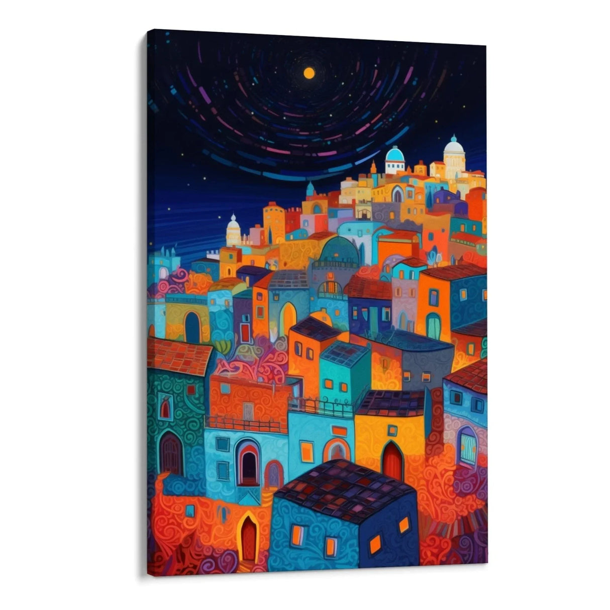 Quadro Stampa su Tela Paese del mediterraneo di notte - CupidoDesign