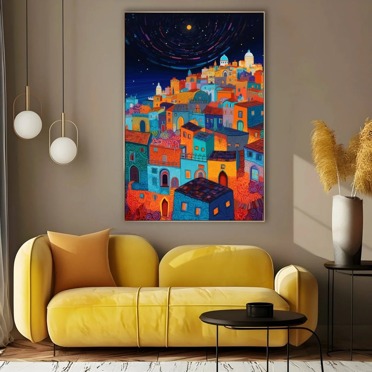 Quadro Stampa su Tela Paese del mediterraneo di notte - CupidoDesign