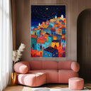Quadro Stampa su Tela Paese del mediterraneo di notte - CupidoDesign