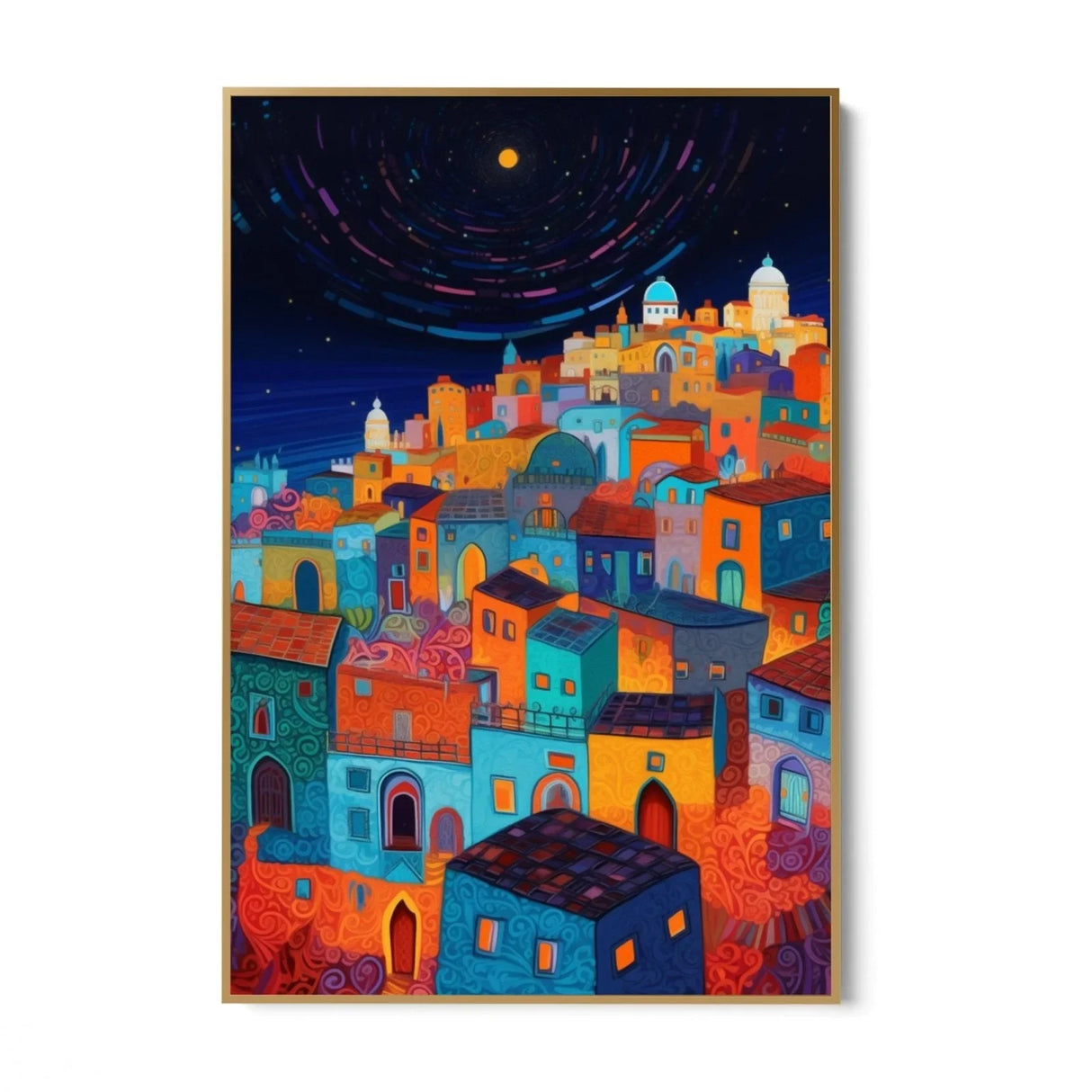 Quadro Stampa su Tela Paese del mediterraneo di notte - CupidoDesign
