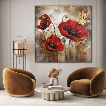 Quadro Stampa su Tela Papaveri Dorati - CupidoDesign