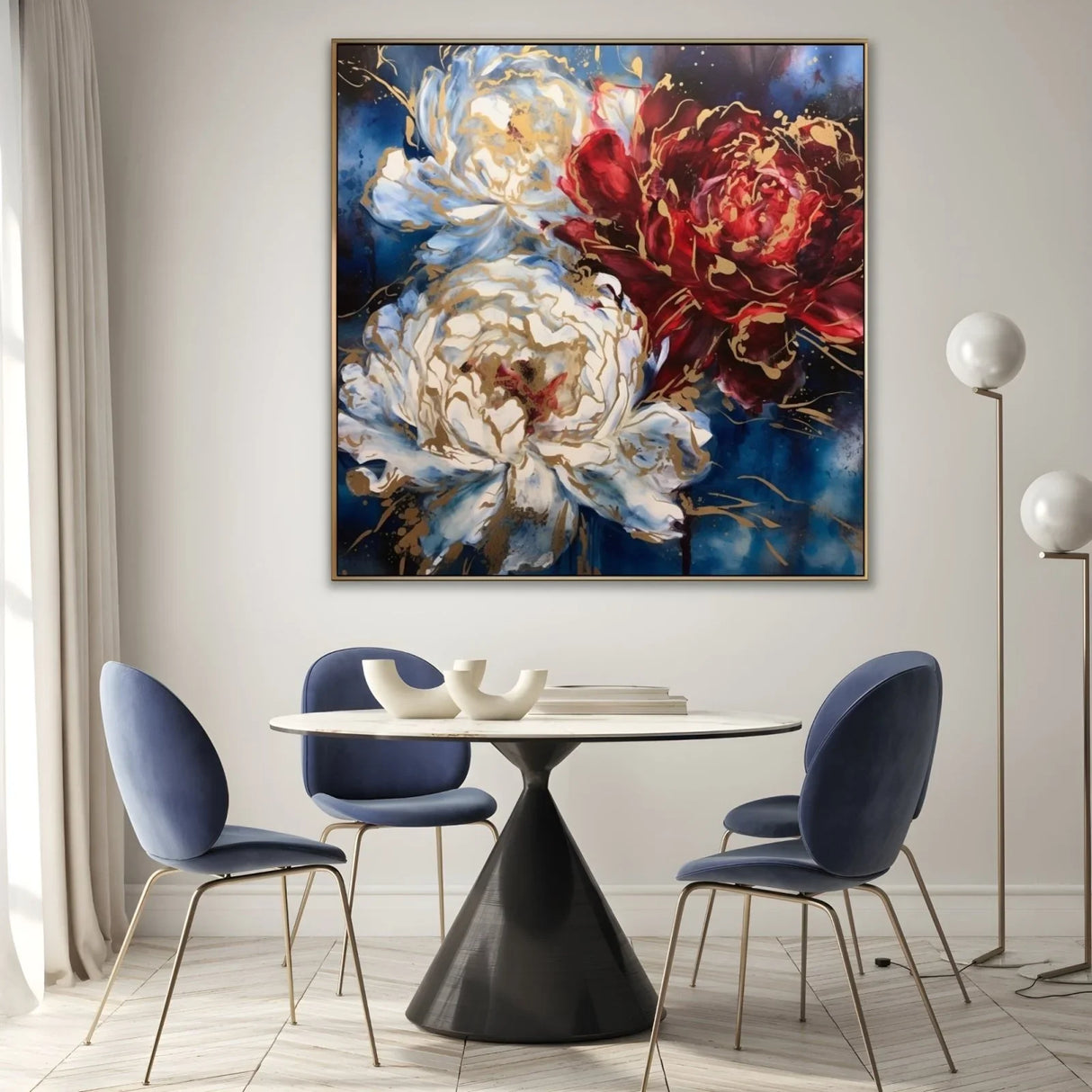 Quadro Stampa su Tela Peonia sul Blu - CupidoDesign