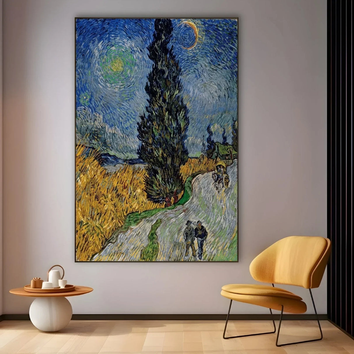Quadro Stampa su Tela Road with Cypress and Star, Vincent Van Gogh - CupidoDesign