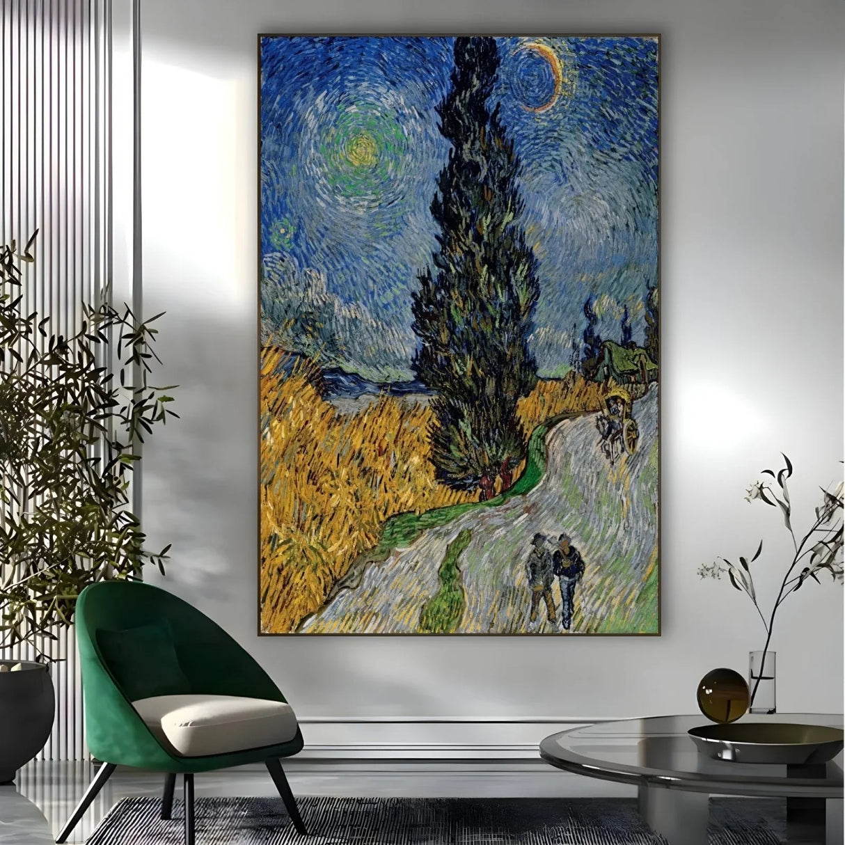 Quadro Stampa su Tela Road with Cypress and Star, Vincent Van Gogh - CupidoDesign