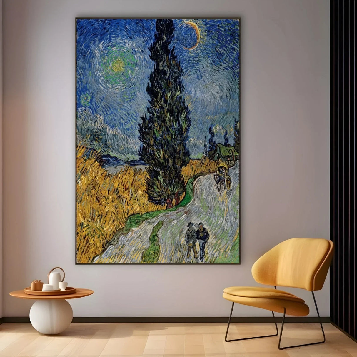 Quadro Stampa su Tela Road with Cypress and Star, Vincent Van Gogh - CupidoDesign