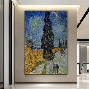 Quadro Stampa su Tela Road with Cypress and Star, Vincent Van Gogh - CupidoDesign
