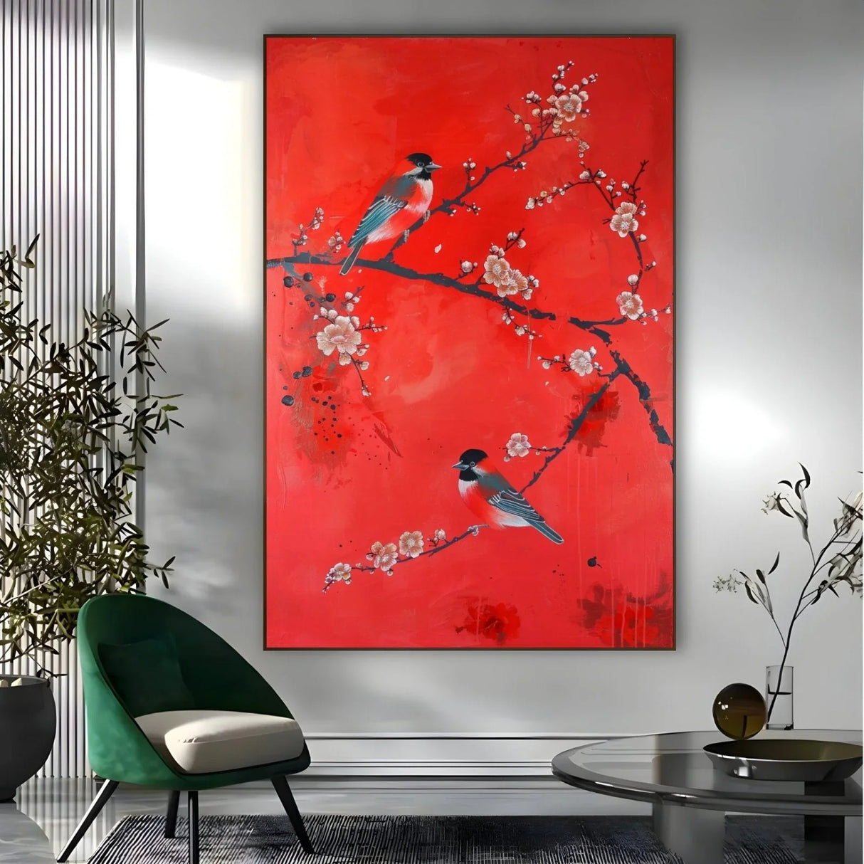 Quadro Stampa su Tela Rosso tra i passeri - CupidoDesign
