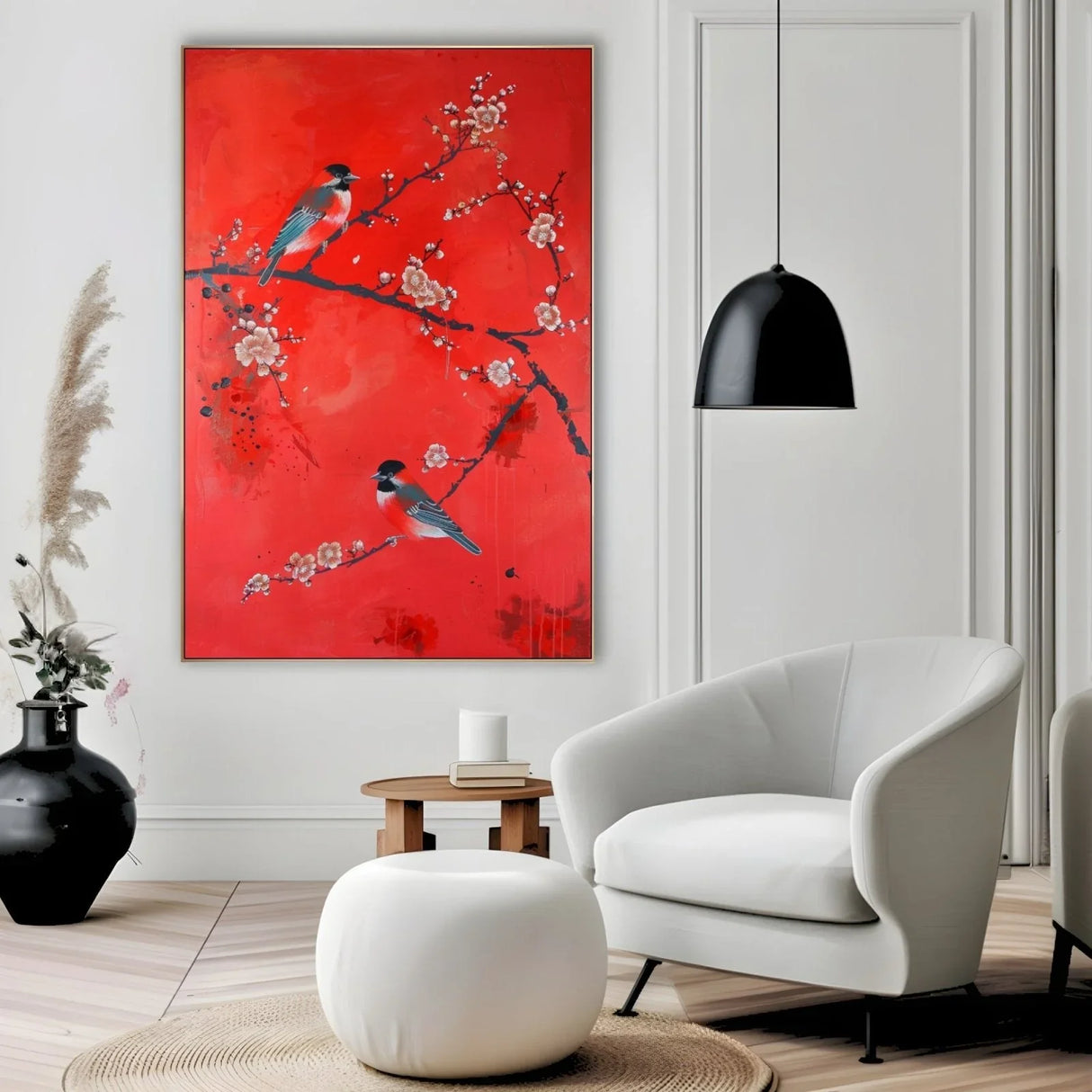 Quadro Stampa su Tela Rosso tra i passeri - CupidoDesign