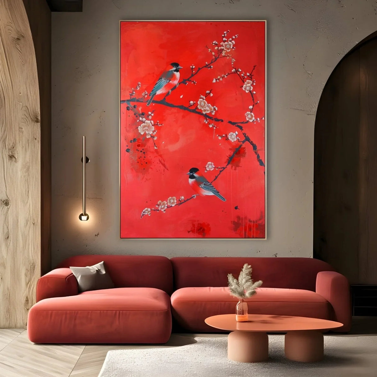 Quadro Stampa su Tela Rosso tra i passeri - CupidoDesign