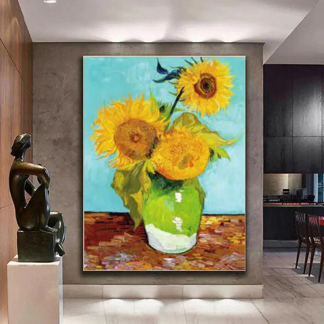 Quadro Stampa su Tela Vase with Three Sunflowers, Vincent Van Gogh - CupidoDesign
