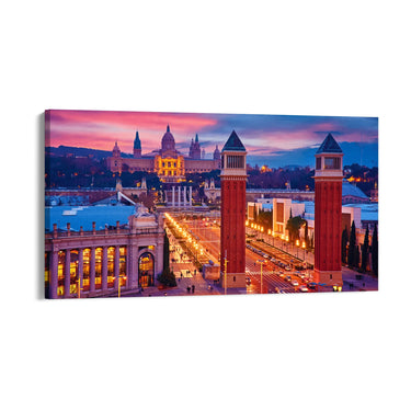 Quadro Stampa su Tela Barcellona di Notte, Spagna - CupidoDesign