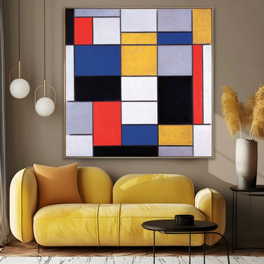 Quadro Stampa su Tela Composizione A con nero, rosso, grigio, giallo e blu, Piet Mondrian - CupidoDesign
