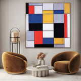 Quadro Stampa su Tela Composizione A con nero, rosso, grigio, giallo e blu, Piet Mondrian - CupidoDesign