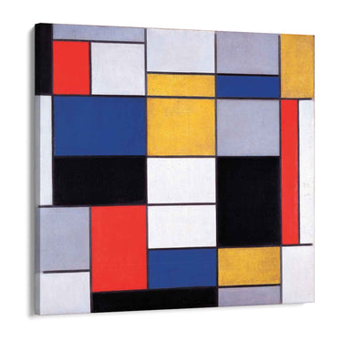 Quadro Stampa su Tela Composizione A con nero, rosso, grigio, giallo e blu, Piet Mondrian - CupidoDesign