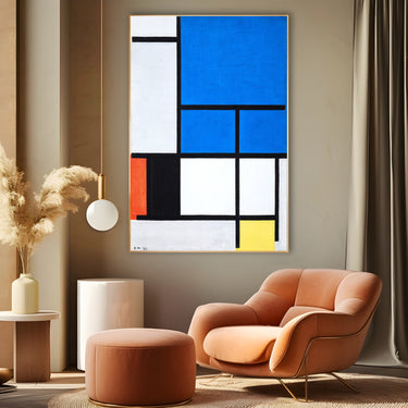 Quadro Stampa su Tela Composizione Con Grande Piano Blu Rosso Nero Giallo E Grigio, Piet Mondrian - CupidoDesign