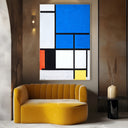Quadro Stampa su Tela Composizione Con Grande Piano Blu Rosso Nero Giallo E Grigio, Piet Mondrian - CupidoDesign