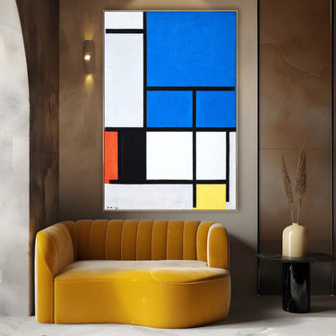 Quadro Stampa su Tela Composizione Con Grande Piano Blu Rosso Nero Giallo E Grigio, Piet Mondrian - CupidoDesign