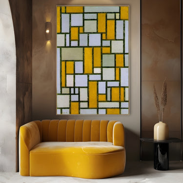 Quadro Stampa su Tela Composizione in grigio e ocra, Piet Mondrian - CupidoDesign