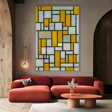 Quadro Stampa su Tela Composizione in grigio e ocra, Piet Mondrian - CupidoDesign