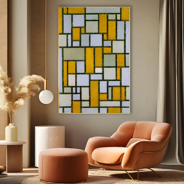 Quadro Stampa su Tela Composizione in grigio e ocra, Piet Mondrian - CupidoDesign