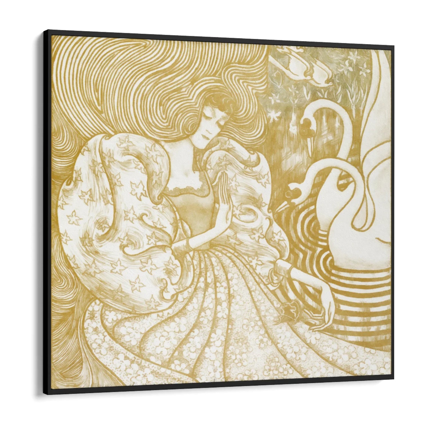 Quadro Stampa su Tela Donna con una farfalla in uno stagno con due cigni, Jan Toorop (1894) - CupidoDesign