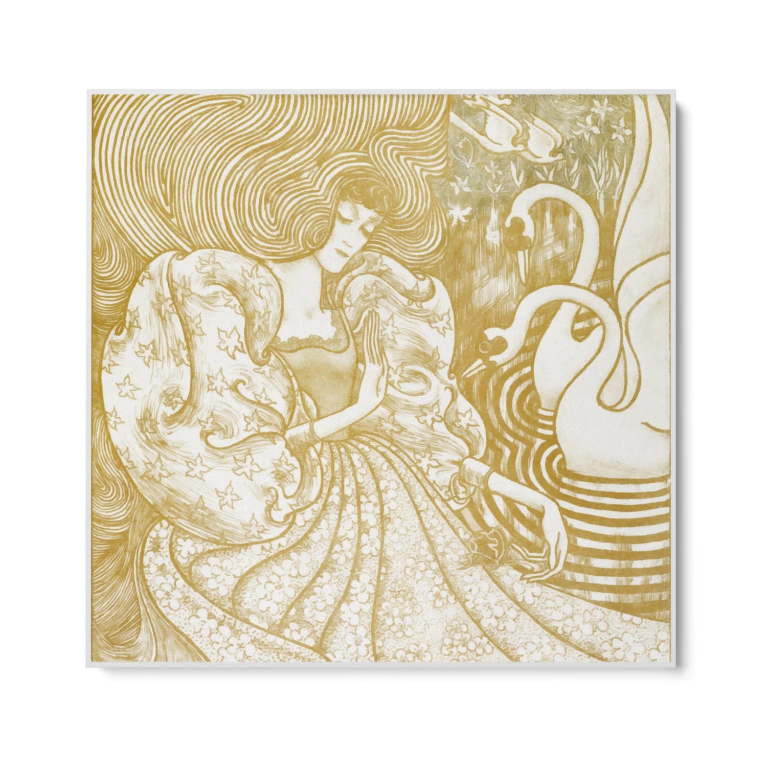 Quadro Stampa su Tela Donna con una farfalla in uno stagno con due cigni, Jan Toorop (1894) - CupidoDesign