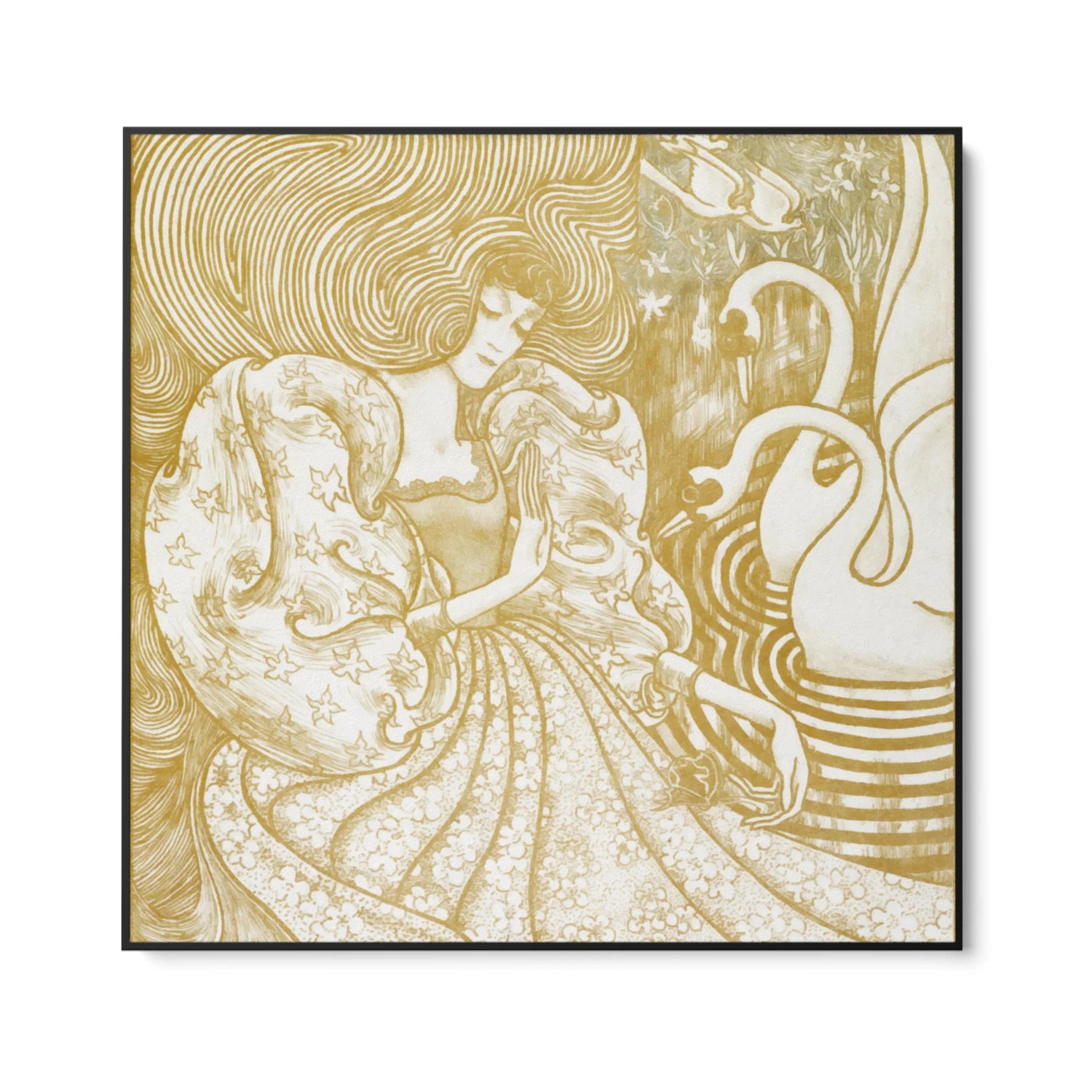 Quadro Stampa su Tela Donna con una farfalla in uno stagno con due cigni, Jan Toorop (1894) - CupidoDesign