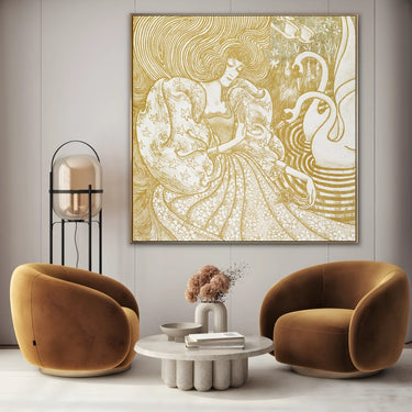 Quadro Stampa su Tela Donna con una farfalla in uno stagno con due cigni, Jan Toorop (1894) - CupidoDesign