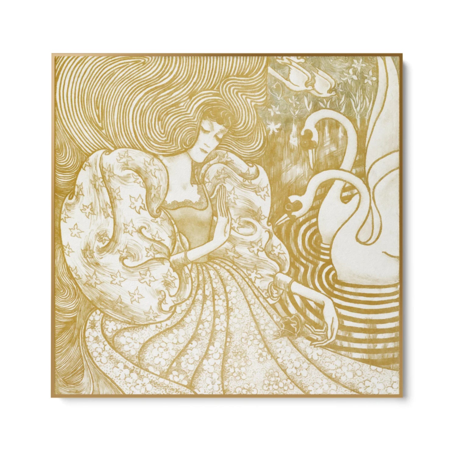 Quadro Stampa su Tela Donna con una farfalla in uno stagno con due cigni, Jan Toorop (1894) - CupidoDesign