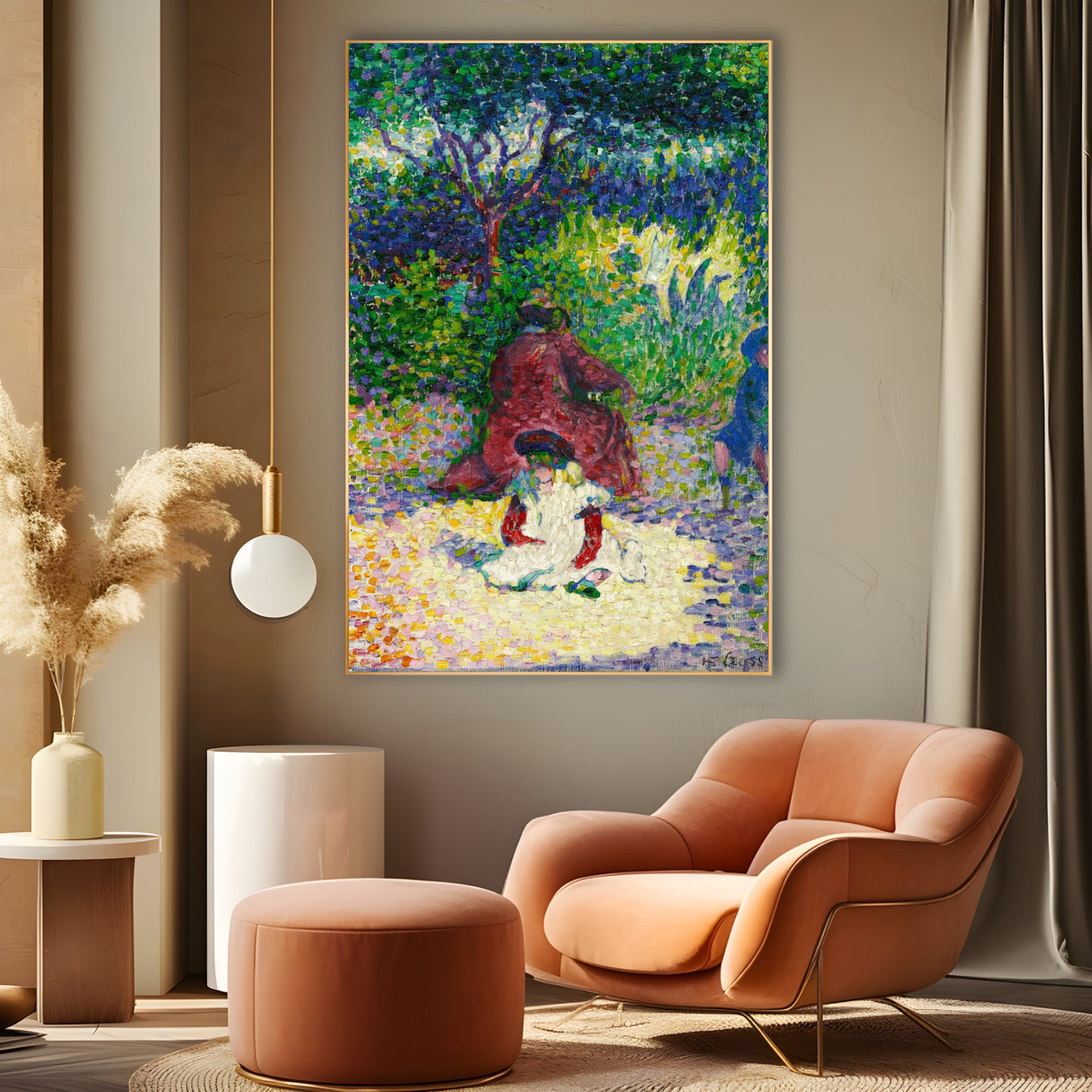 Quadro Stampa su Tela Donna e bambino in un giardino, Henri Edmond Cross - CupidoDesign