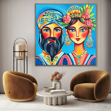 Quadro Stampa su Tela Lui & Lei in Blu - CupidoDesign