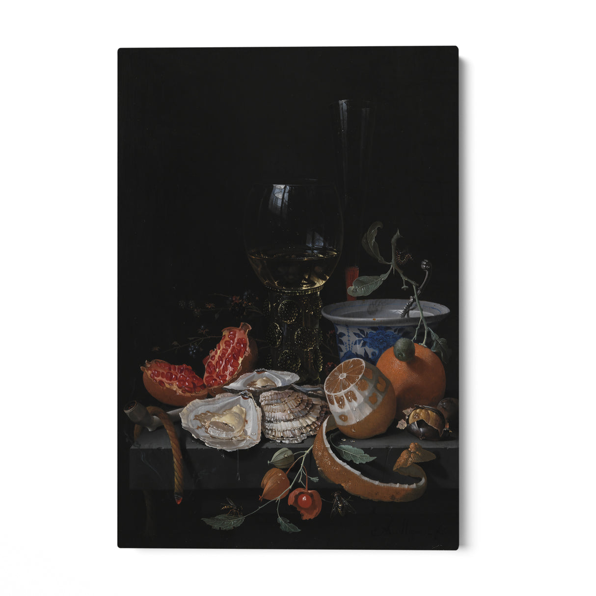 Quadro Stampa su Tela Ostriche, Frutta e Vino, Abraham Mignon - CupidoDesign