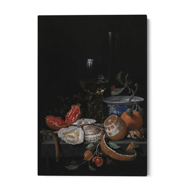 Quadro Stampa su Tela Ostriche, Frutta e Vino, Abraham Mignon - CupidoDesign