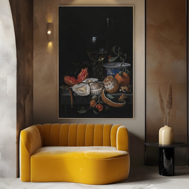 Quadro Stampa su Tela Ostriche, Frutta e Vino, Abraham Mignon - CupidoDesign