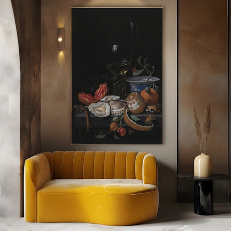 Quadro Stampa su Tela Ostriche, Frutta e Vino, Abraham Mignon - CupidoDesign