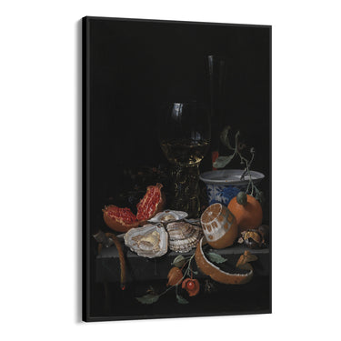 Quadro Stampa su Tela Ostriche, Frutta e Vino, Abraham Mignon - CupidoDesign