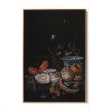 Quadro Stampa su Tela Ostriche, Frutta e Vino, Abraham Mignon - CupidoDesign