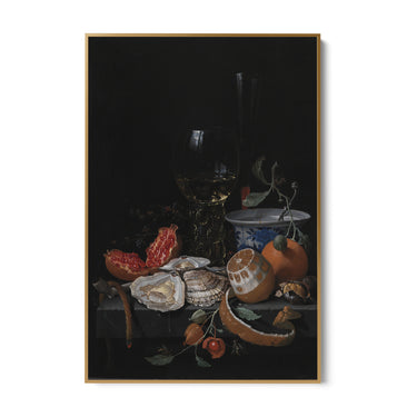 Quadro Stampa su Tela Ostriche, Frutta e Vino, Abraham Mignon - CupidoDesign