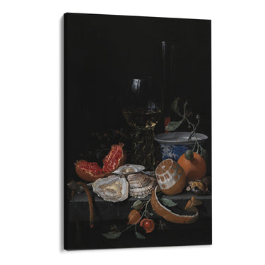 Quadro Stampa su Tela Ostriche, Frutta e Vino, Abraham Mignon - CupidoDesign