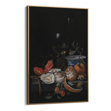 Quadro Stampa su Tela Ostriche, Frutta e Vino, Abraham Mignon - CupidoDesign