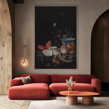Quadro Stampa su Tela Ostriche, Frutta e Vino, Abraham Mignon - CupidoDesign