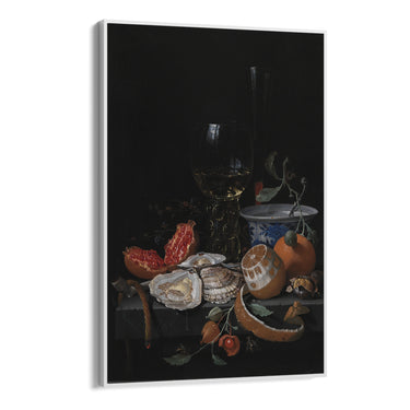 Quadro Stampa su Tela Ostriche, Frutta e Vino, Abraham Mignon - CupidoDesign