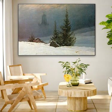 Quadro Stampa su Tela Paesaggio invernale con chiesa, Caspar David Friedrich - CupidoDesign